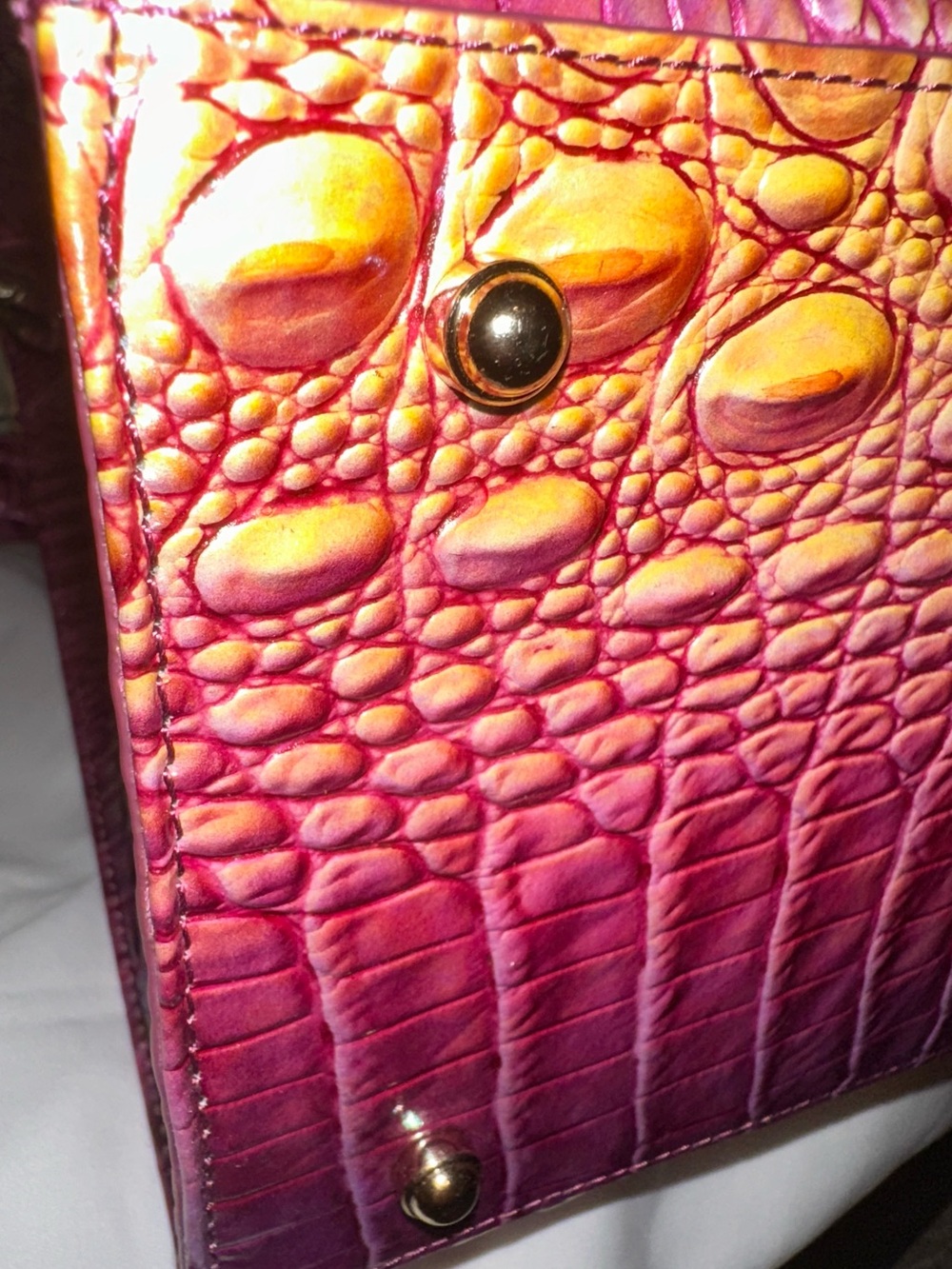 Brahmin Grapefruit Ombre Large Caroline Pink/Purple and Gold Satchel NWOT - Picture 7 of 15